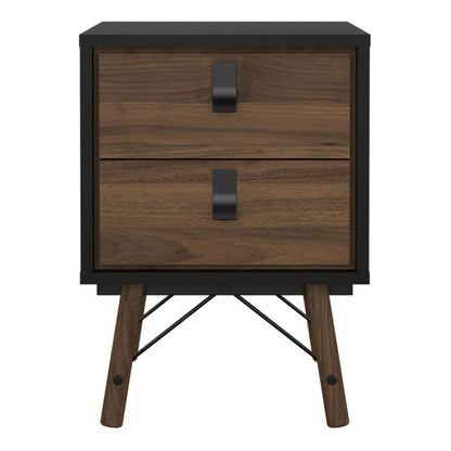 Ry Bedside cabinet 2 drawer in Matt Black Walnut - UK