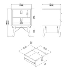 Ry Bedside cabinet 2 drawer in Matt Black Walnut - UK