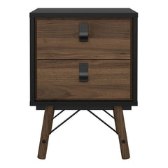 Ry Bedside cabinet 2 drawer in Matt Black Walnut - UK