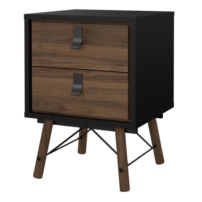 Ry Bedside cabinet 2 drawer in Matt Black Walnut - UK