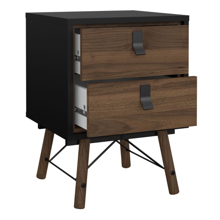 Ry Bedside cabinet 2 drawer in Matt Black Walnut - UK