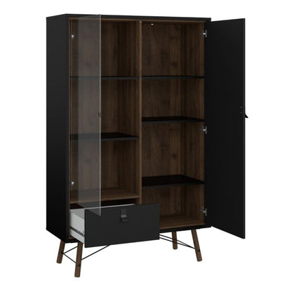 Ry China cabinet 1 door + 1 glass door + 1 drawer in Matt Black Walnut - UK