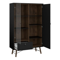 Ry China cabinet 1 door + 1 glass door + 1 drawer in Matt Black Walnut - UK - Furniture One Shop