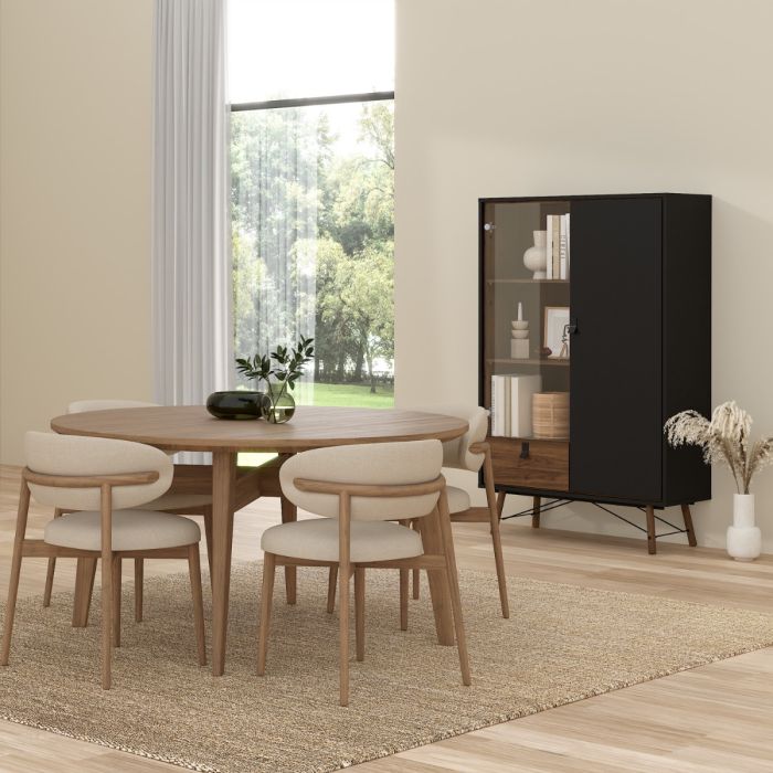 Ry China cabinet 1 door + 1 glass door + 1 drawer in Matt Black Walnut - UK