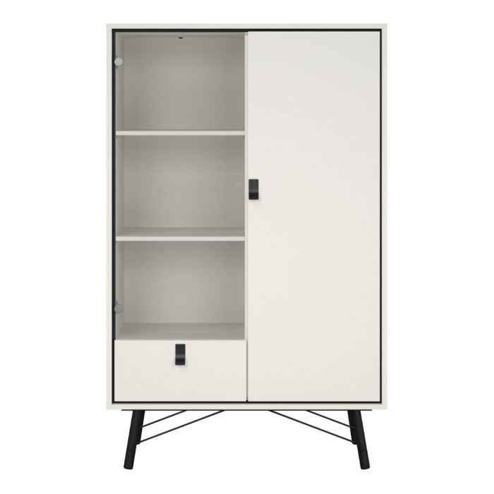 Ry China cabinet 1 door + 1 glass door + 1 drawer in Matt White - UK