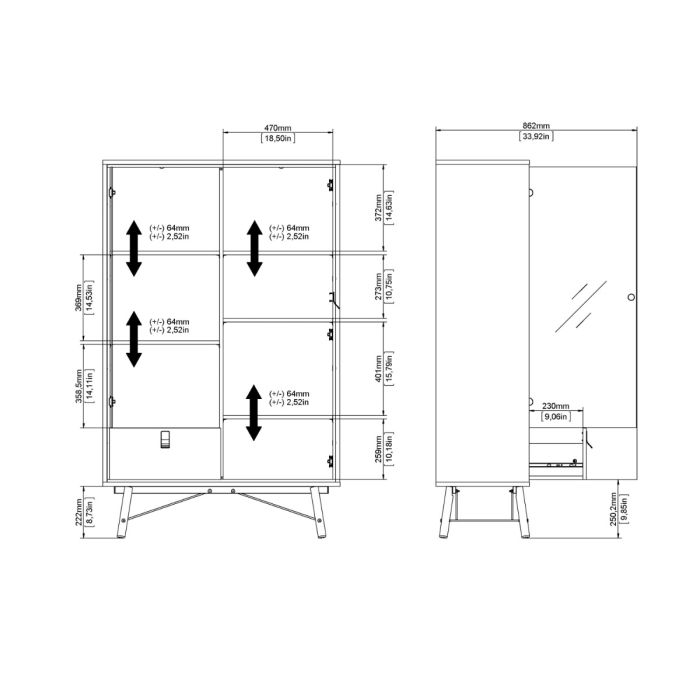 Ry China cabinet 1 door + 1 glass door + 1 drawer in Matt White - UK