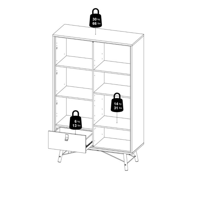 Ry China cabinet 1 door + 1 glass door + 1 drawer in Matt White - UK