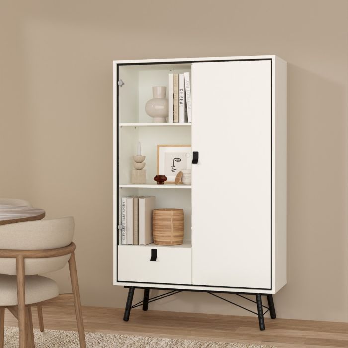 Ry China cabinet 1 door + 1 glass door + 1 drawer in Matt White - UK