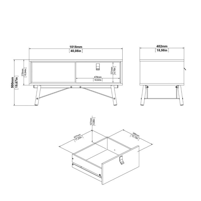 Ry Coffee table with 1 drawer in Matt Black Walnut - UK