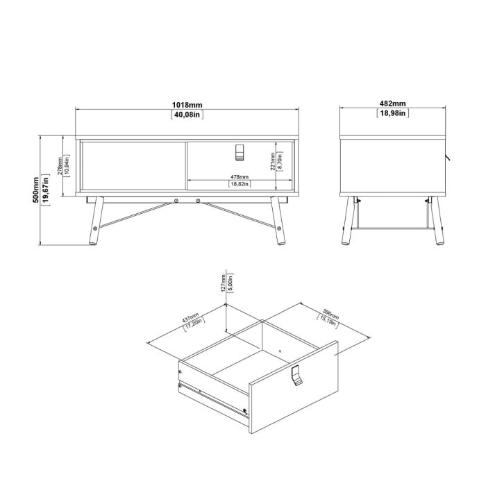 Ry Coffee table with 1 drawer in Matt White - UK