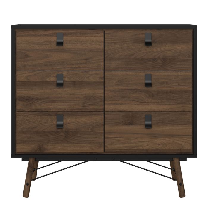 Ry Double chest of drawers 6 drawers in Matt Black Walnut - UK