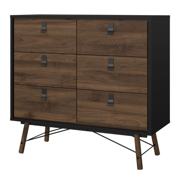 Ry Double chest of drawers 6 drawers in Matt Black Walnut - UK