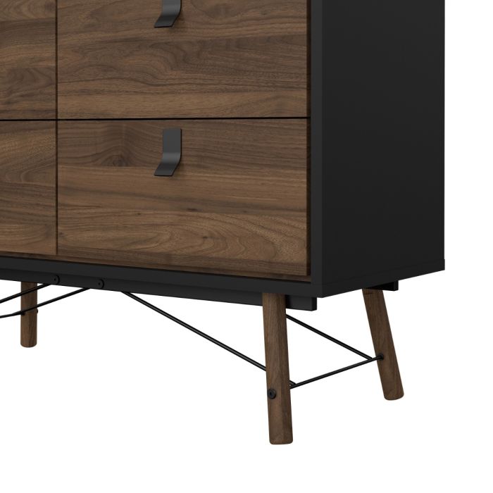 Ry Double chest of drawers 6 drawers in Matt Black Walnut - UK