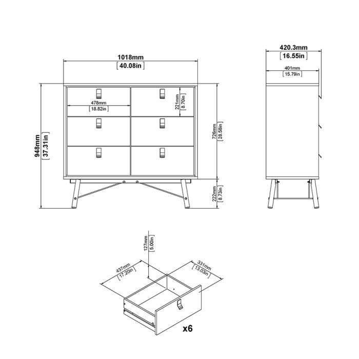 Ry Double chest of drawers 6 drawers in Matt White - UK