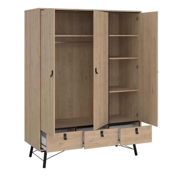 Ry Package - Wardrobe 3 doors + 3 drawers + Double chest of drawers 6 drawers + Bedside cabinet 2 drawer in Matt White - UK