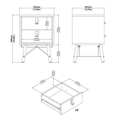 Ry Package - Wardrobe 3 doors + 3 drawers + Double chest of drawers 6 drawers + Bedside cabinet 2 drawer in Matt Black Walnut - UK