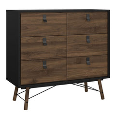 Ry Package - Wardrobe 3 doors + 3 drawers + Double chest of drawers 6 drawers + Bedside cabinet 2 drawer in Matt Black Walnut - UK - Furniture One Shop