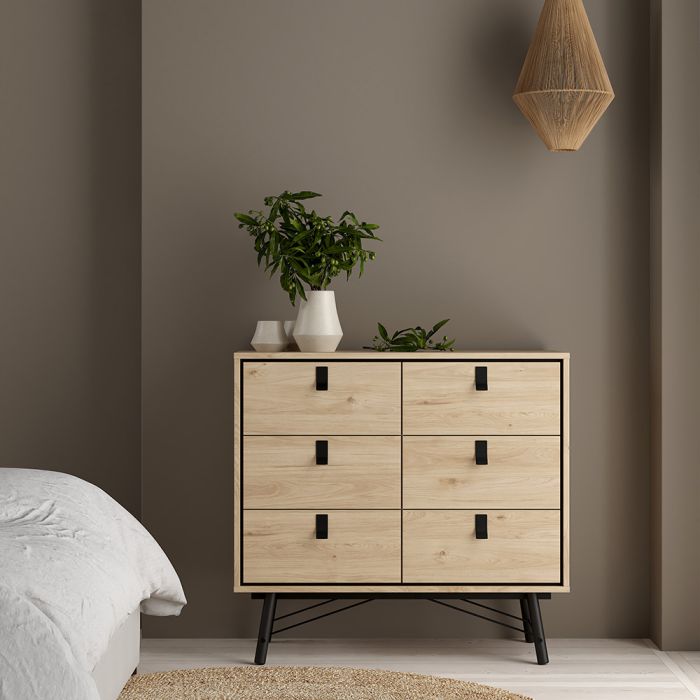 Ry Package - Wardrobe 3 doors + 3 drawers + Double chest of drawers 6 drawers + Bedside cabinet 2 drawer in Matt White - UK