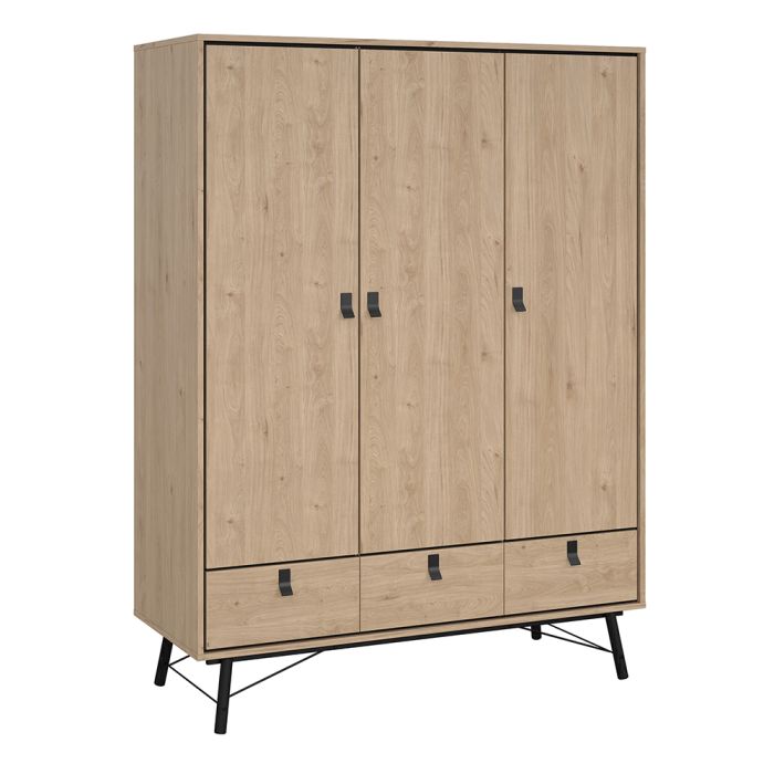 Ry Package - Wardrobe 3 doors + 3 drawers + Double chest of drawers 6 drawers + Bedside cabinet 2 drawer in Matt White - UK