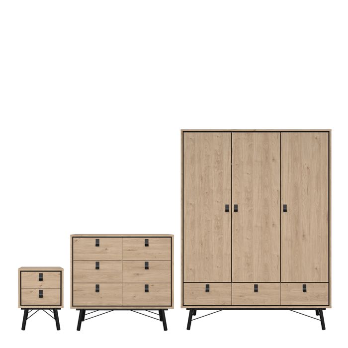 Ry Package - Wardrobe 3 doors + 3 drawers + Double chest of drawers 6 drawers + Bedside cabinet 2 drawer in Matt White - UK