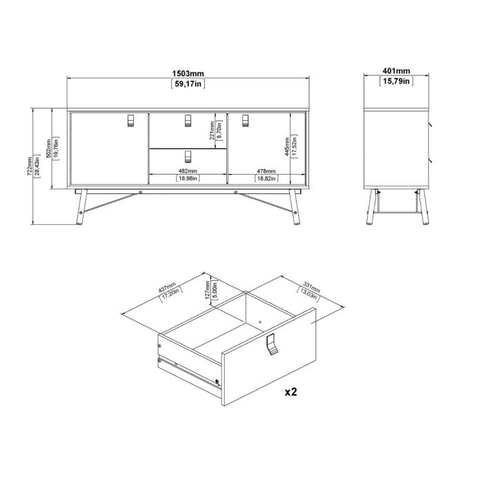 Ry Sideboard 2 doors + 2 drawers in Matt White - UK