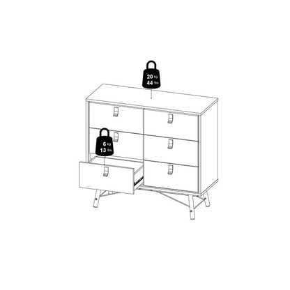 Ry Small Double Chest of Drawers 6 Drawers in Jackson Hickory Oak - UK