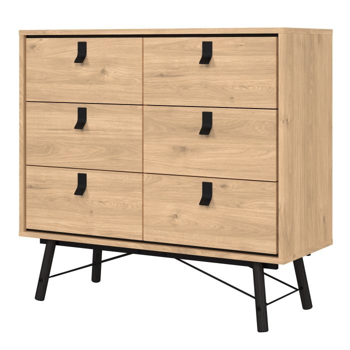 Ry Small Double Chest of Drawers 6 Drawers in Jackson Hickory Oak - UK