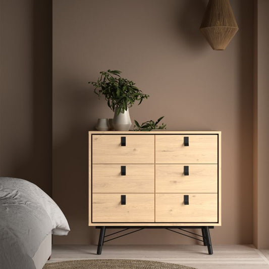 Ry Small Double Chest of Drawers 6 Drawers in Jackson Hickory Oak - UK