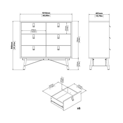 Ry Small Double Chest of Drawers 6 Drawers in Jackson Hickory Oak - UK