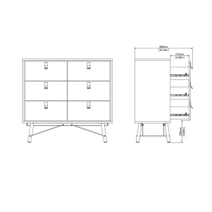 Ry Small Double Chest of Drawers 6 Drawers in Jackson Hickory Oak - UK