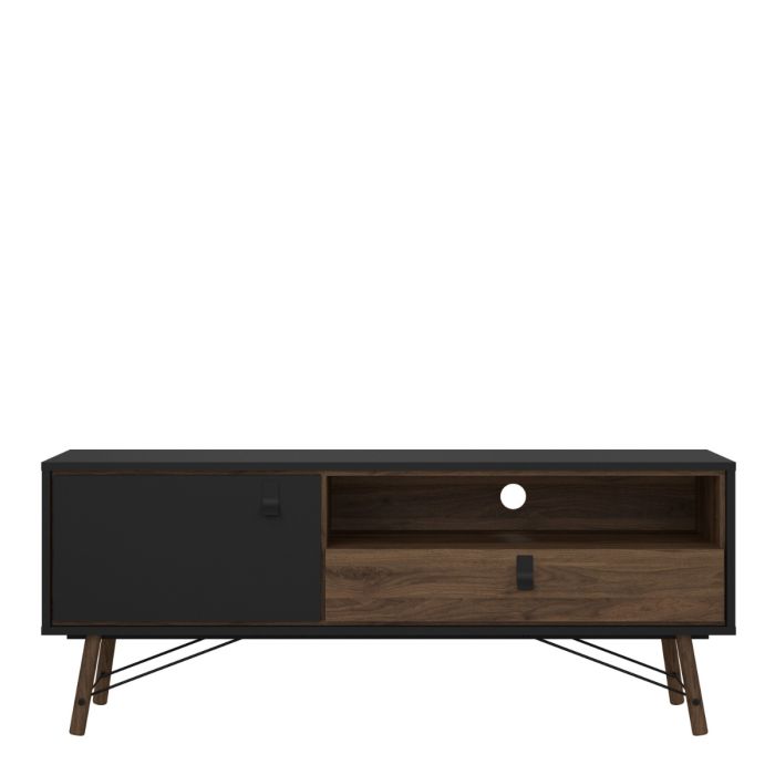 Ry TV-unit 1 door + 1 drawer in Matt Black Walnut - UK