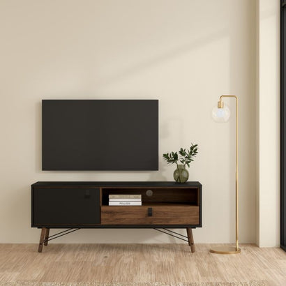 Ry TV-unit 1 door + 1 drawer in Matt Black Walnut - UK - Furniture One Shop