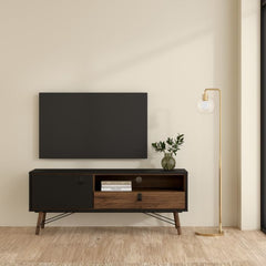 Ry TV-unit 1 door + 1 drawer in Matt Black Walnut - UK - Furniture One Shop