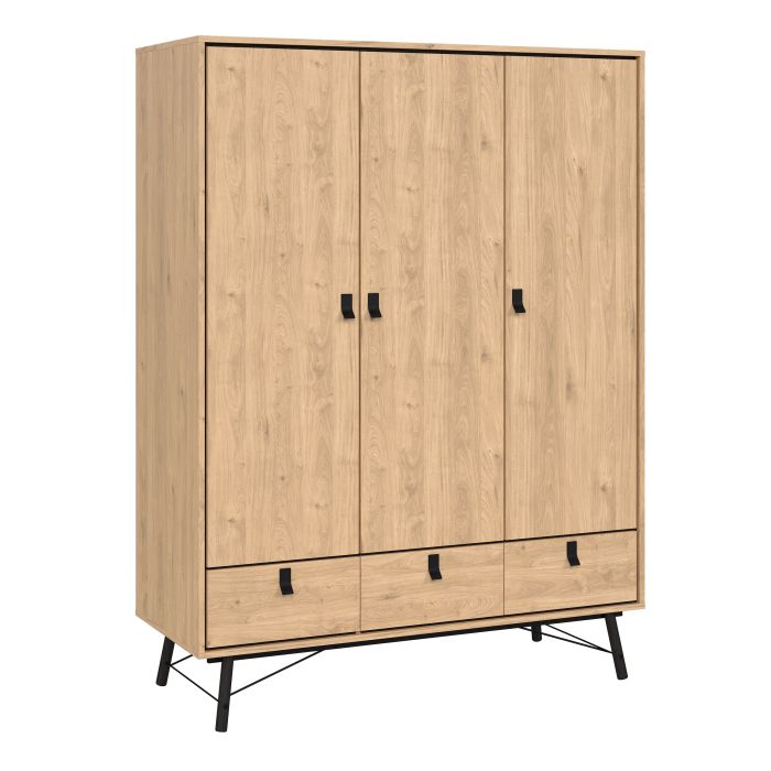 Ry Wardrobe 3 Doors + 3 Drawers in Jackson Hickory Oak - UK