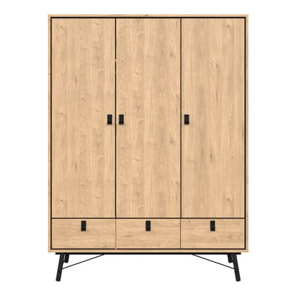 Ry Wardrobe 3 Doors + 3 Drawers in Jackson Hickory Oak - UK