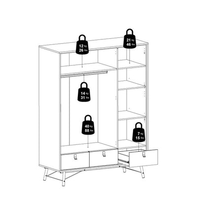 Ry Wardrobe 3 Doors + 3 Drawers in Jackson Hickory Oak - UK