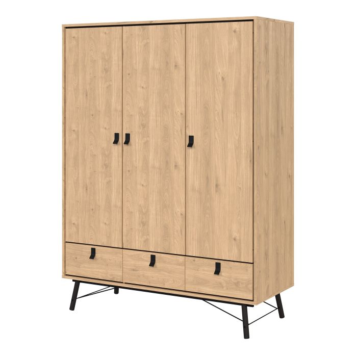 Ry Wardrobe 3 Doors + 3 Drawers in Jackson Hickory Oak - UK