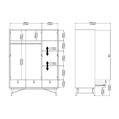 Ry Wardrobe 3 Doors + 3 Drawers in Jackson Hickory Oak - UK