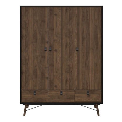 Ry Wardrobe 3 doors + 3 drawers in Matt Black Walnut - UK