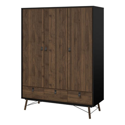 Ry Wardrobe 3 doors + 3 drawers in Matt Black Walnut - UK