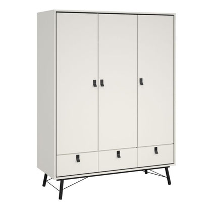 Ry Wardrobe 3 doors + 3 drawers in Matt White - UK