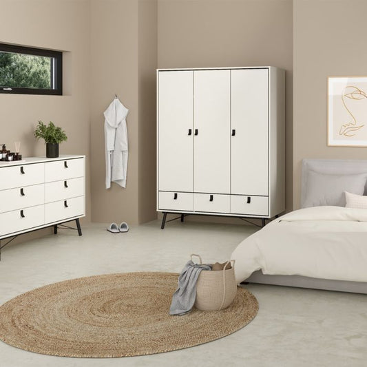 Ry Wardrobe 3 doors + 3 drawers in Matt White - UK