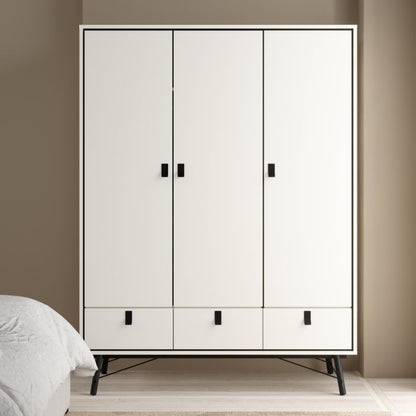 Ry Wardrobe 3 doors + 3 drawers in Matt White - UK