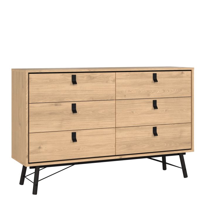 Ry Wide Double Chest of Drawers 6 Drawers in Jackson Hickory Oak - UK