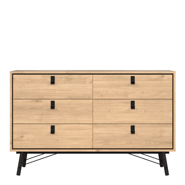 Ry Wide Double Chest of Drawers 6 Drawers in Jackson Hickory Oak - UK