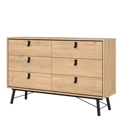 Ry Wide Double Chest of Drawers 6 Drawers in Jackson Hickory Oak - UK