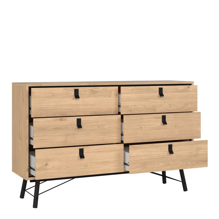 Ry Wide Double Chest of Drawers 6 Drawers in Jackson Hickory Oak - UK