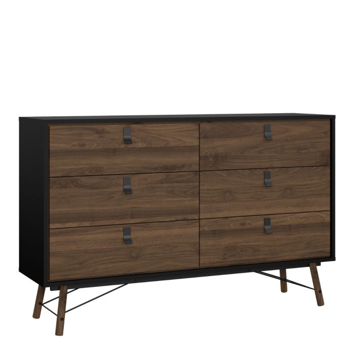 Ry Wide double chest of drawers 6 drawers in Matt Black Walnut - UK