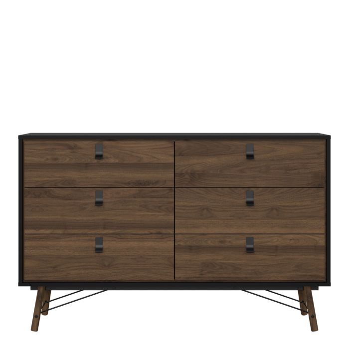 Ry Wide double chest of drawers 6 drawers in Matt Black Walnut - UK