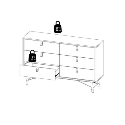Ry Wide double chest of drawers 6 drawers in Matt Black Walnut - UK